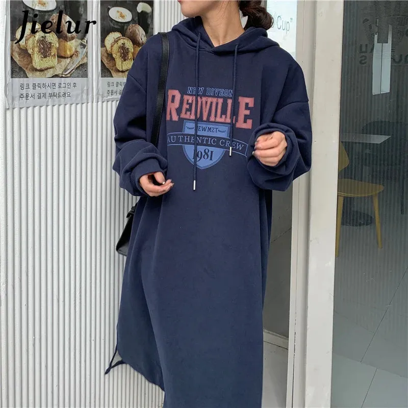 Loose Split Long Sleeve Letter Printed Sweatshirt Women Black Casual Preppy Style Hoodies Gray High Street Clothes Female