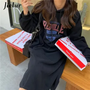 Loose Split Long Sleeve Letter Printed Sweatshirt Women Black Casual Preppy Style Hoodies Gray High Street Clothes Female