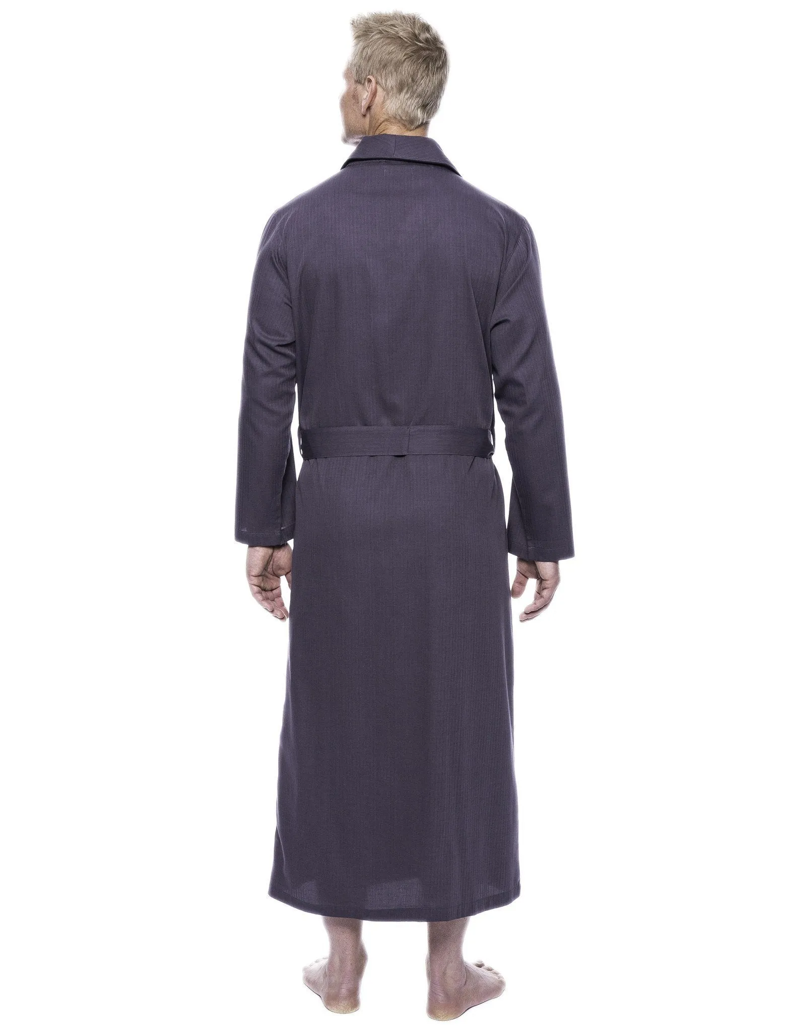 Men's 100% Woven Cotton Robe - Herringbone Dark Grey