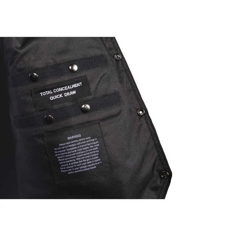 Mens Black Canvas Motorcycle Vest With Gun Pockets Solid Back