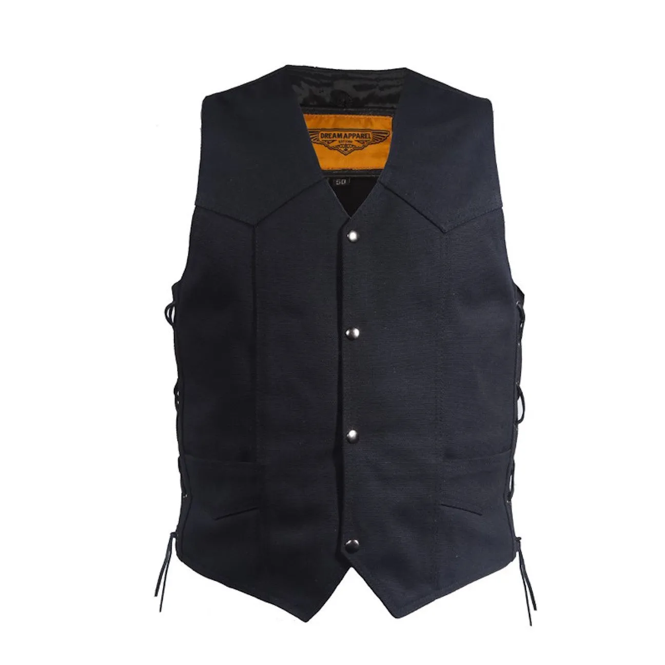 Mens Black Canvas Motorcycle Vest With Gun Pockets Solid Back