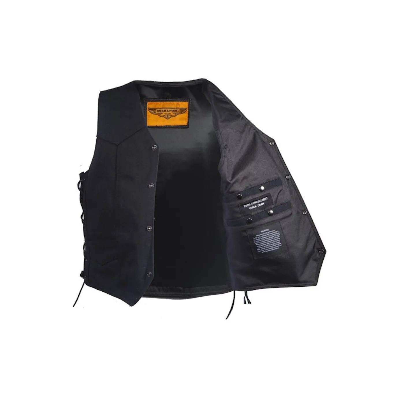 Mens Black Canvas Motorcycle Vest With Gun Pockets Solid Back