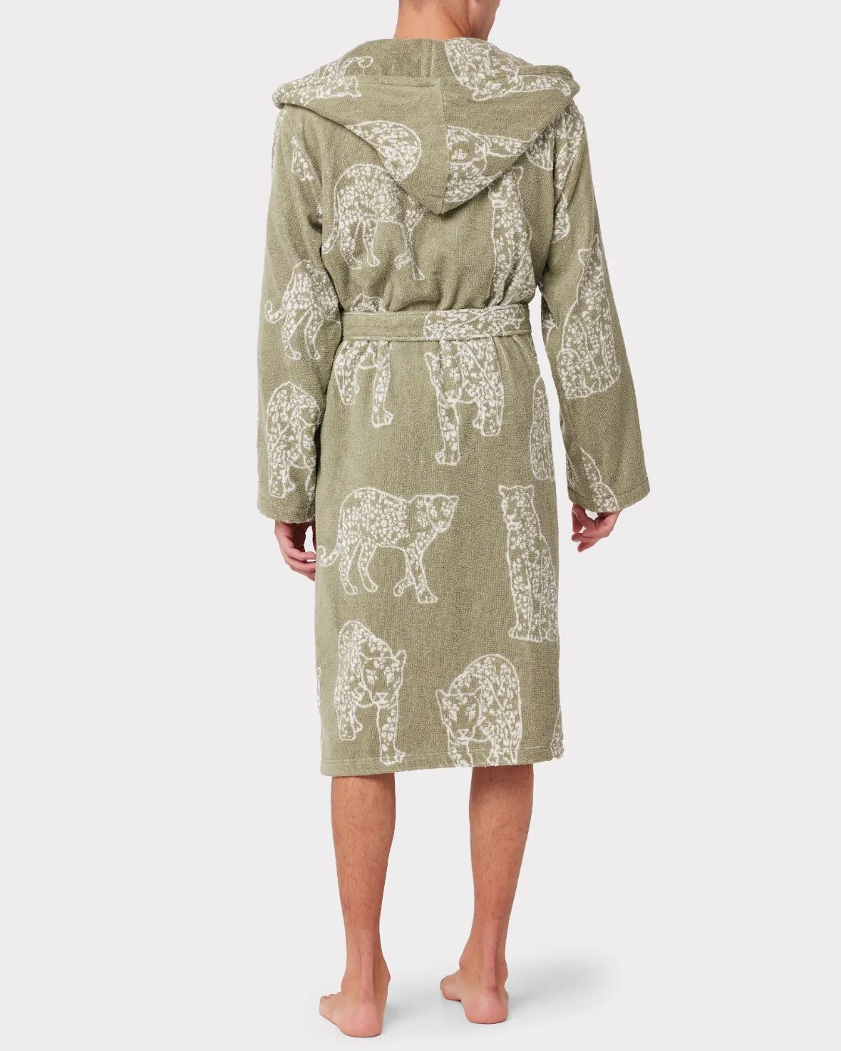 Men's Sage Leopard Towelling Dressing Gown