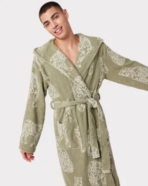 Men's Sage Leopard Towelling Dressing Gown