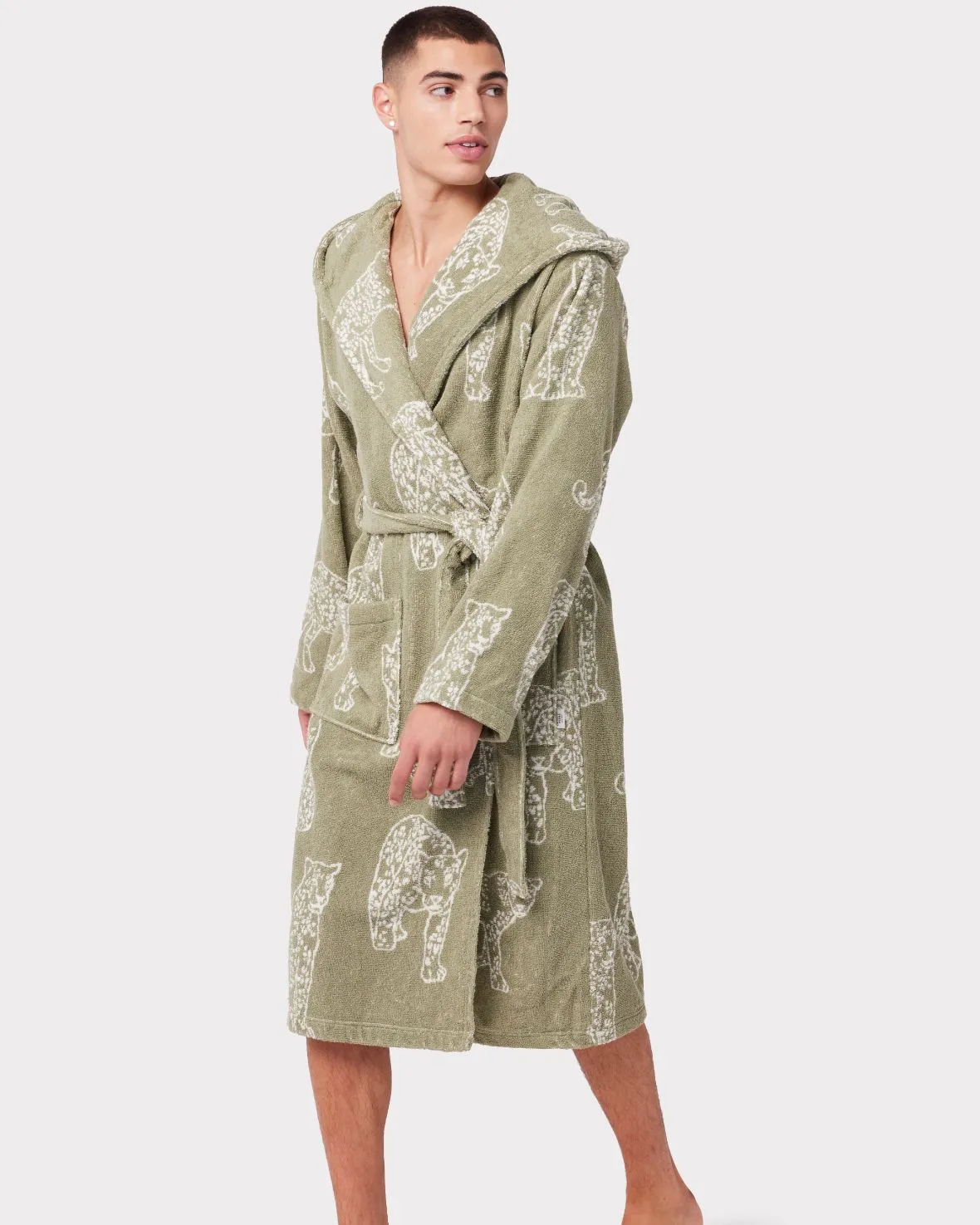 Men's Sage Leopard Towelling Dressing Gown
