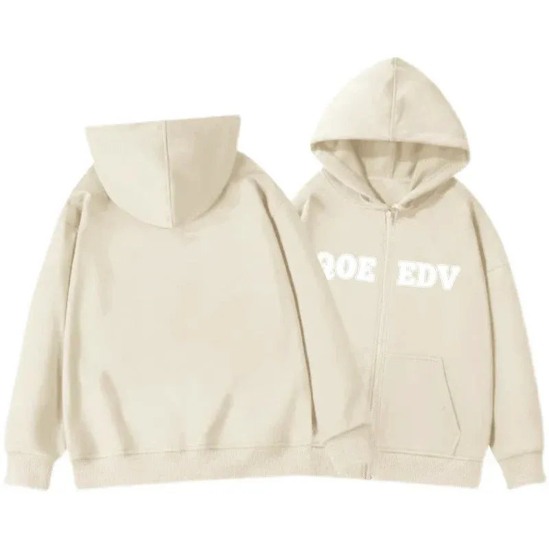 Metaversmall Coffee Chic Letter Printing Loose Women Hoodies Fashion Hooded Drawstring Casual Pocket Simple Solid Color Female Hoodies