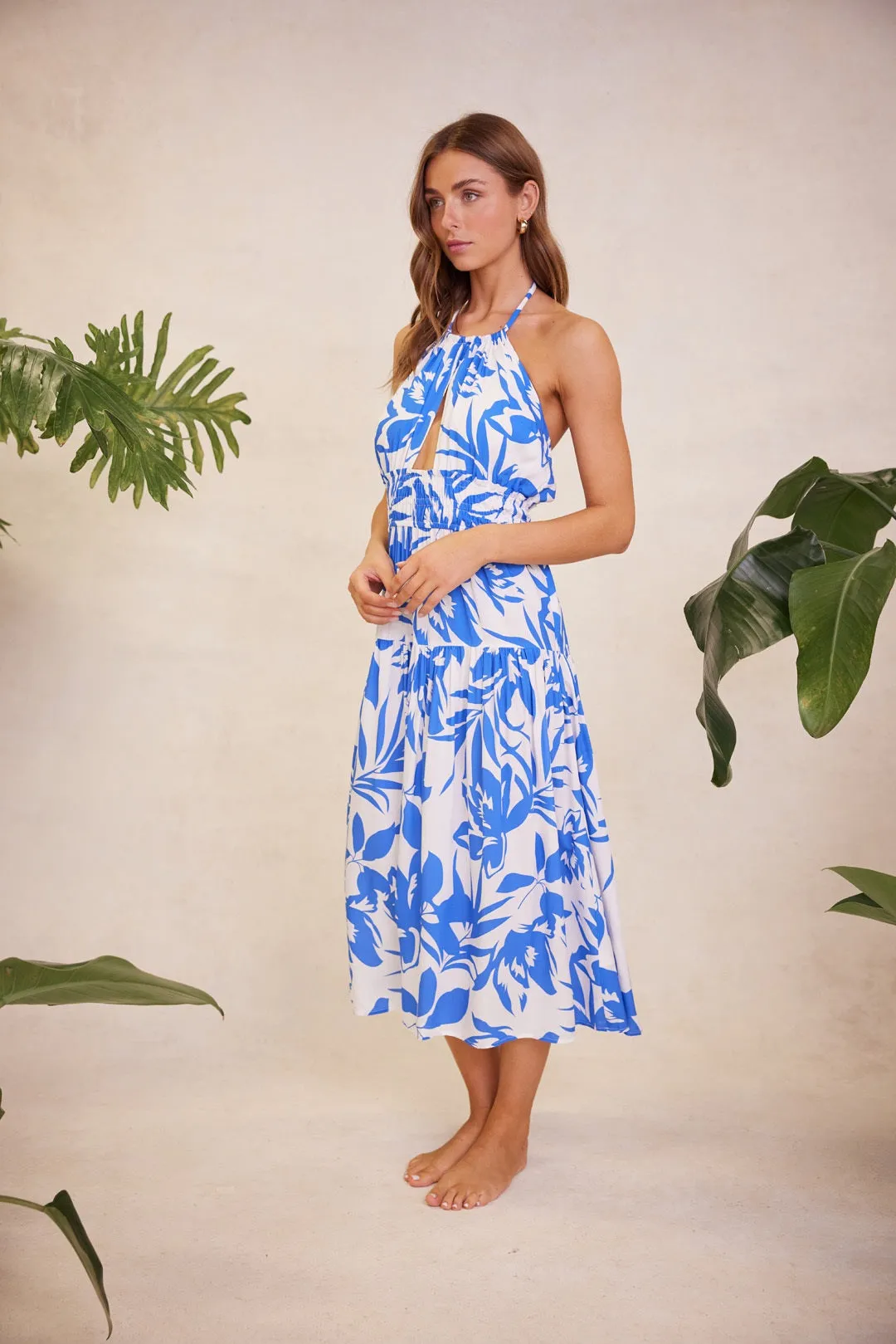 MINKPINK Womens Raven Midi Dress Blue Floral