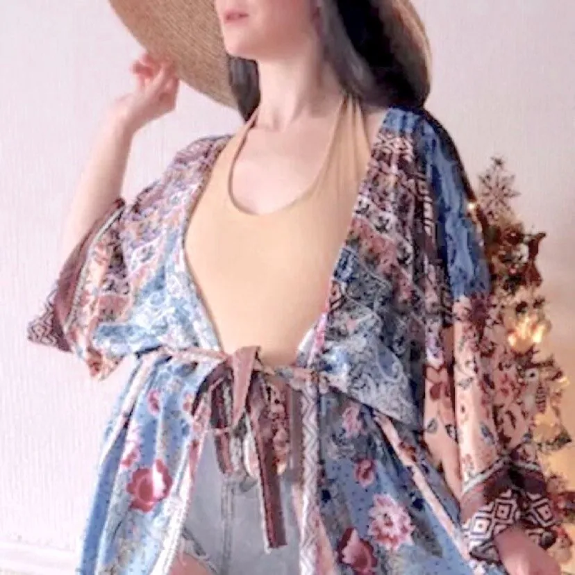 new Boho Kimono - Mulberry Blues beach / bath / bedside wrap - lounge swim vanity feminine eclectic gift