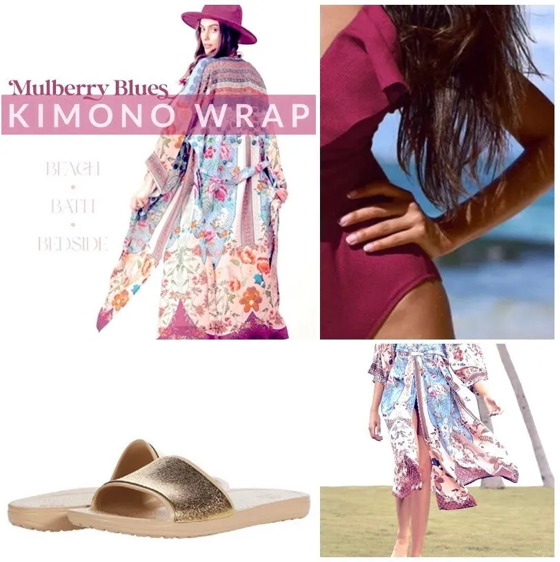 new Boho Kimono - Mulberry Blues beach / bath / bedside wrap - lounge swim vanity feminine eclectic gift