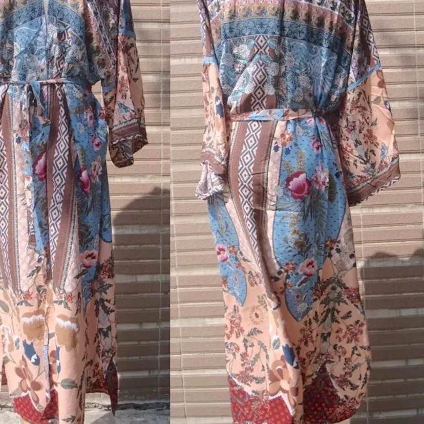 new Boho Kimono - Mulberry Blues beach / bath / bedside wrap - lounge swim vanity feminine eclectic gift