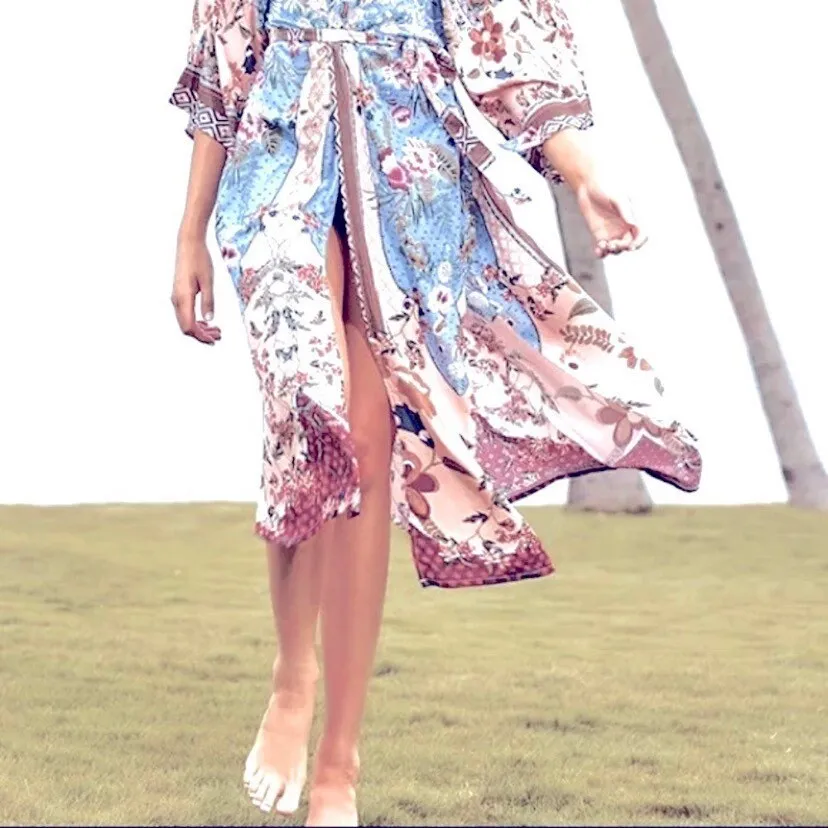 new Boho Kimono - Mulberry Blues beach / bath / bedside wrap - lounge swim vanity feminine eclectic gift