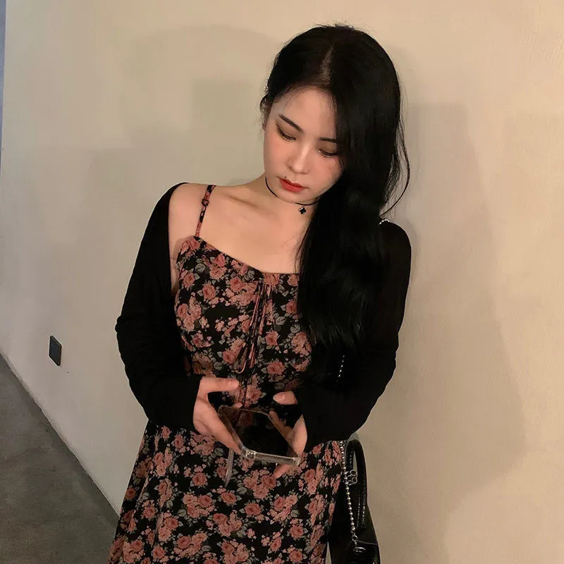 Outfit-Set: Floral Dress   Button-Down Cardigan