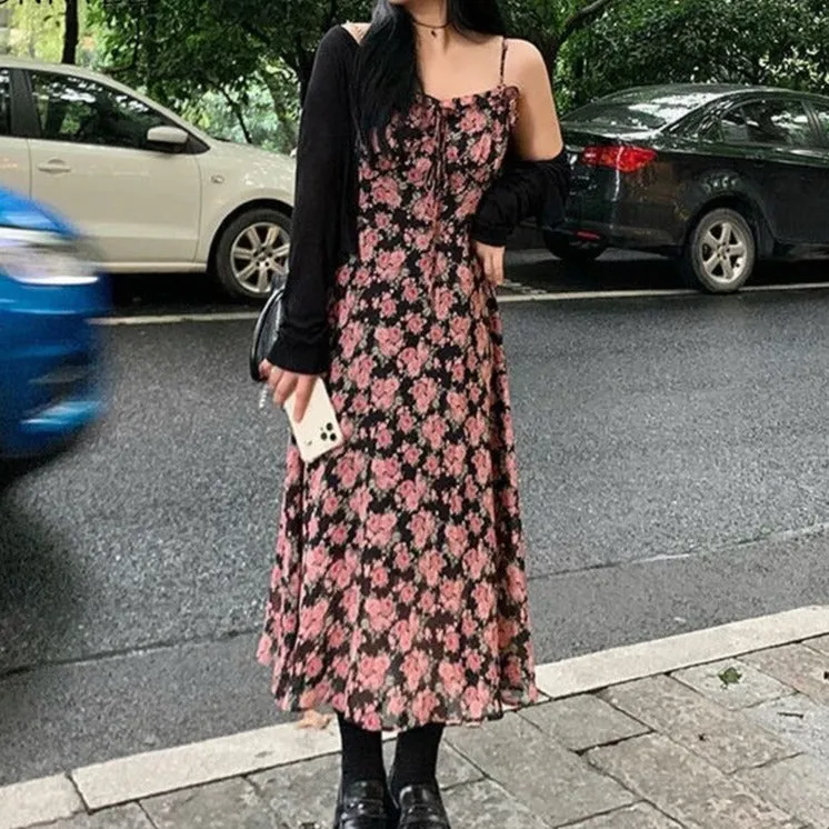 Outfit-Set: Floral Dress   Button-Down Cardigan