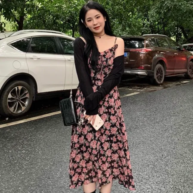 Outfit-Set: Floral Dress   Button-Down Cardigan