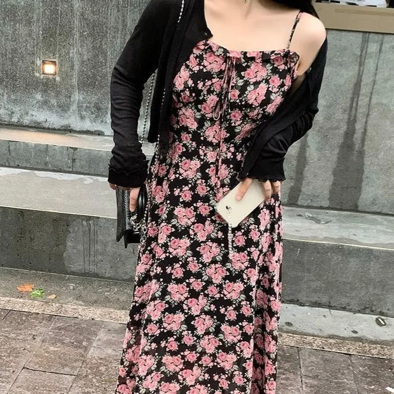 Outfit-Set: Floral Dress   Button-Down Cardigan