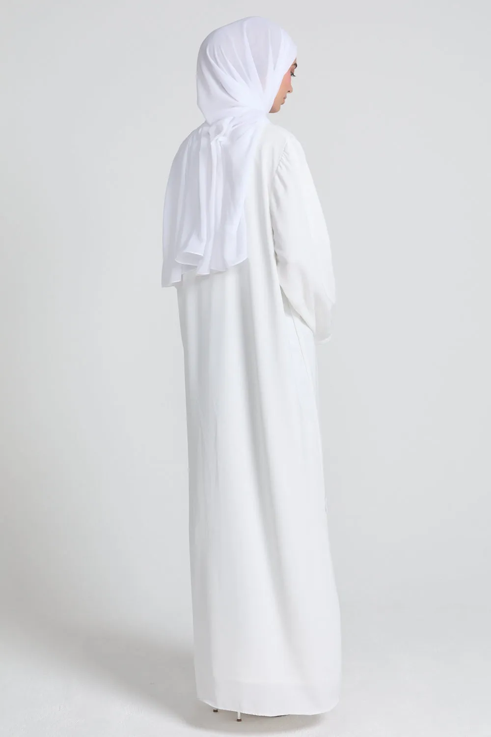 Plus Size LONG SLEEVE Premium Nidha Inner Slip Dress - White - WITH LINING