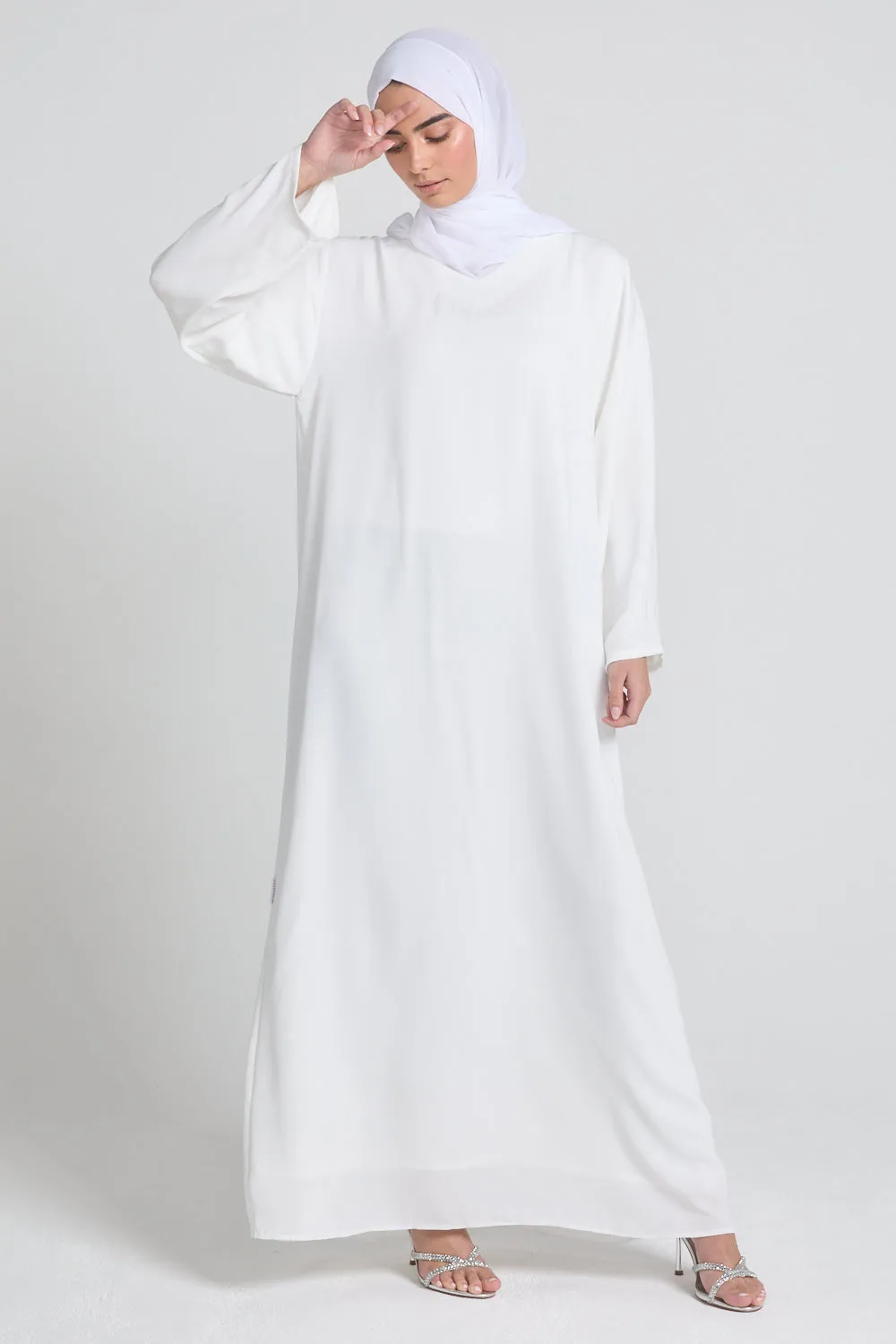 Plus Size LONG SLEEVE Premium Nidha Inner Slip Dress - White - WITH LINING