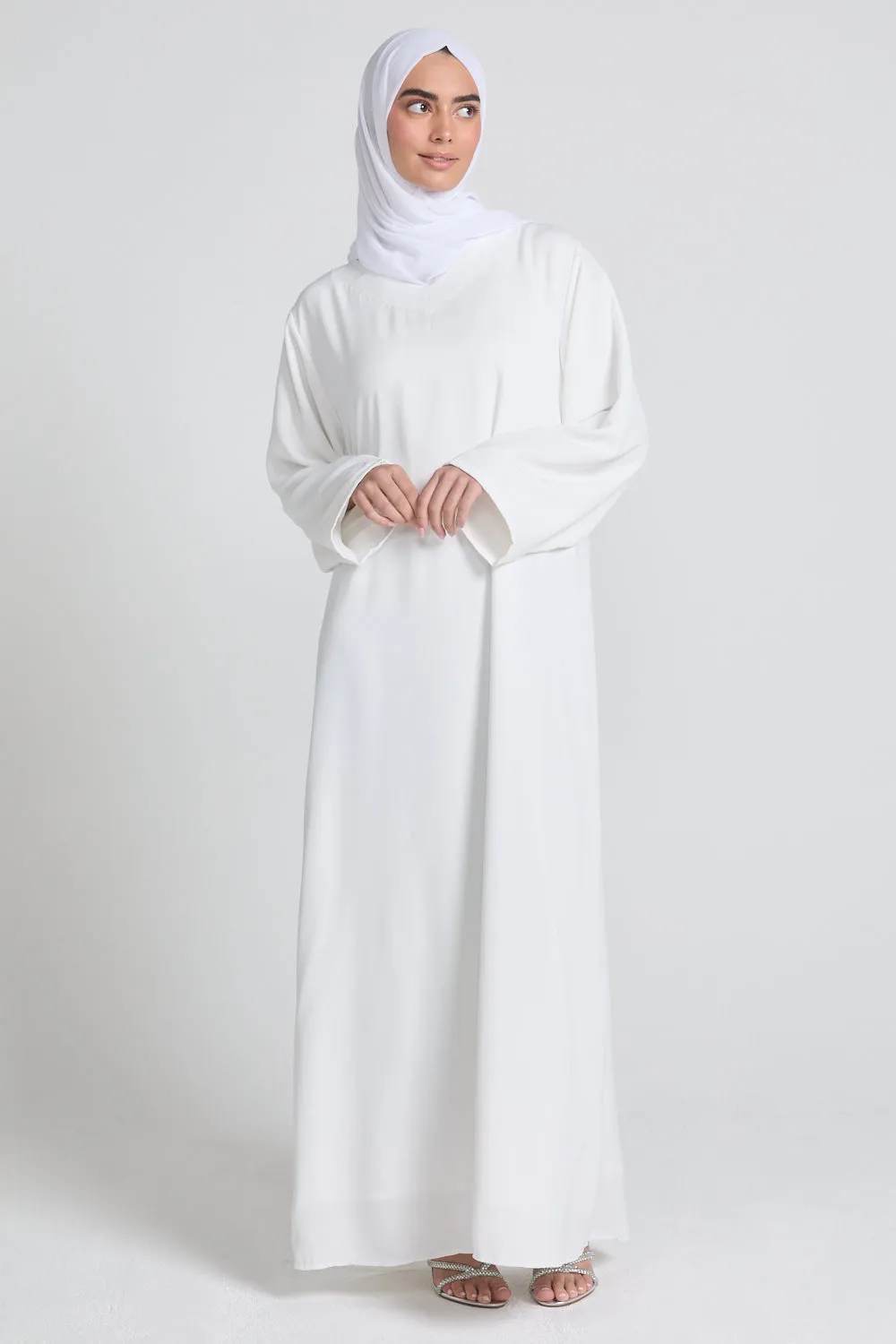 Plus Size LONG SLEEVE Premium Nidha Inner Slip Dress - White - WITH LINING