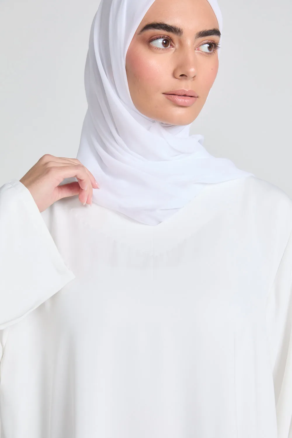 Plus Size LONG SLEEVE Premium Nidha Inner Slip Dress - White - WITH LINING