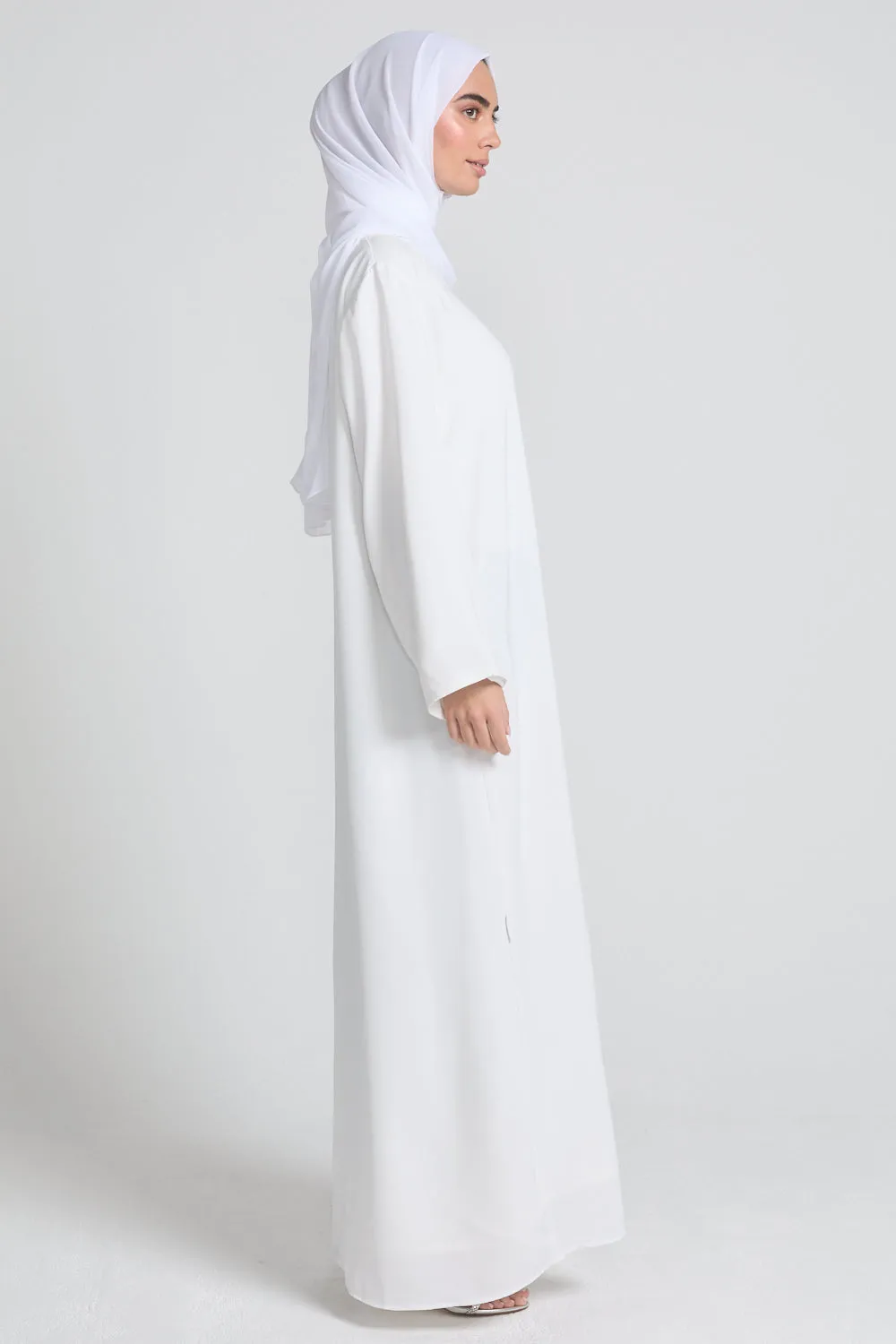 Plus Size LONG SLEEVE Premium Nidha Inner Slip Dress - White - WITH LINING