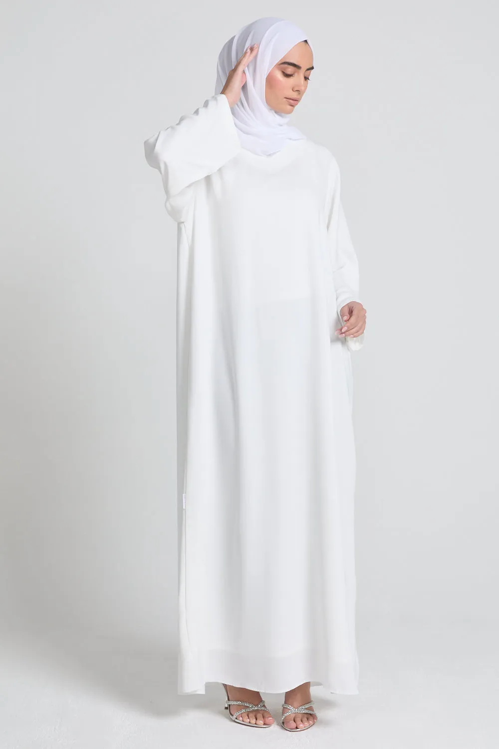 Plus Size LONG SLEEVE Premium Nidha Inner Slip Dress - White - WITH LINING
