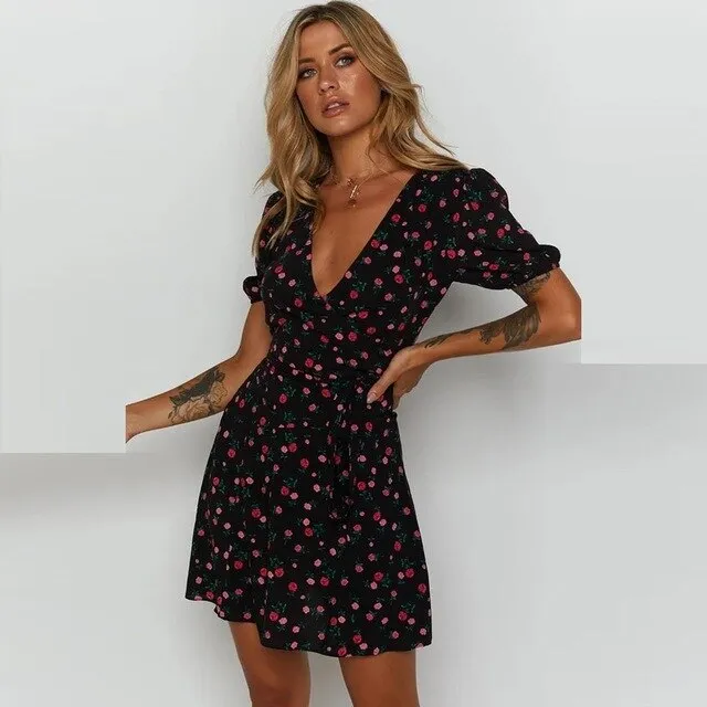 Print Boho Beach Mini Dress