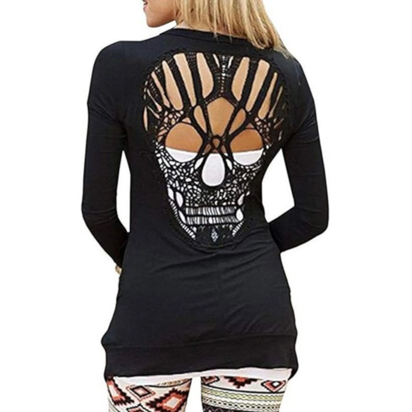 Punk Glam Light Weight Black Long Sleeve Cardigan Sweater W/ Skulls
