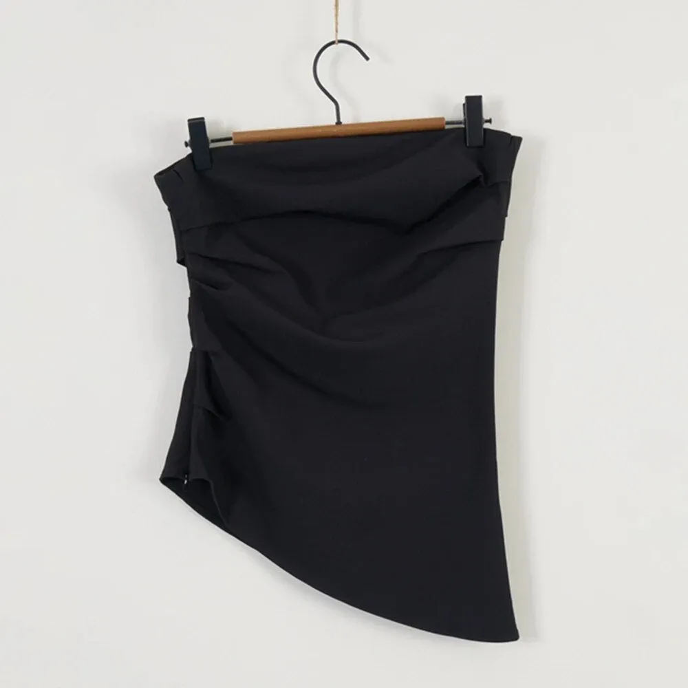 Solid Slimming Vests For Women Strapless Sleeveless Patchwork Folds Temperament Vest Female Fashion Clothing