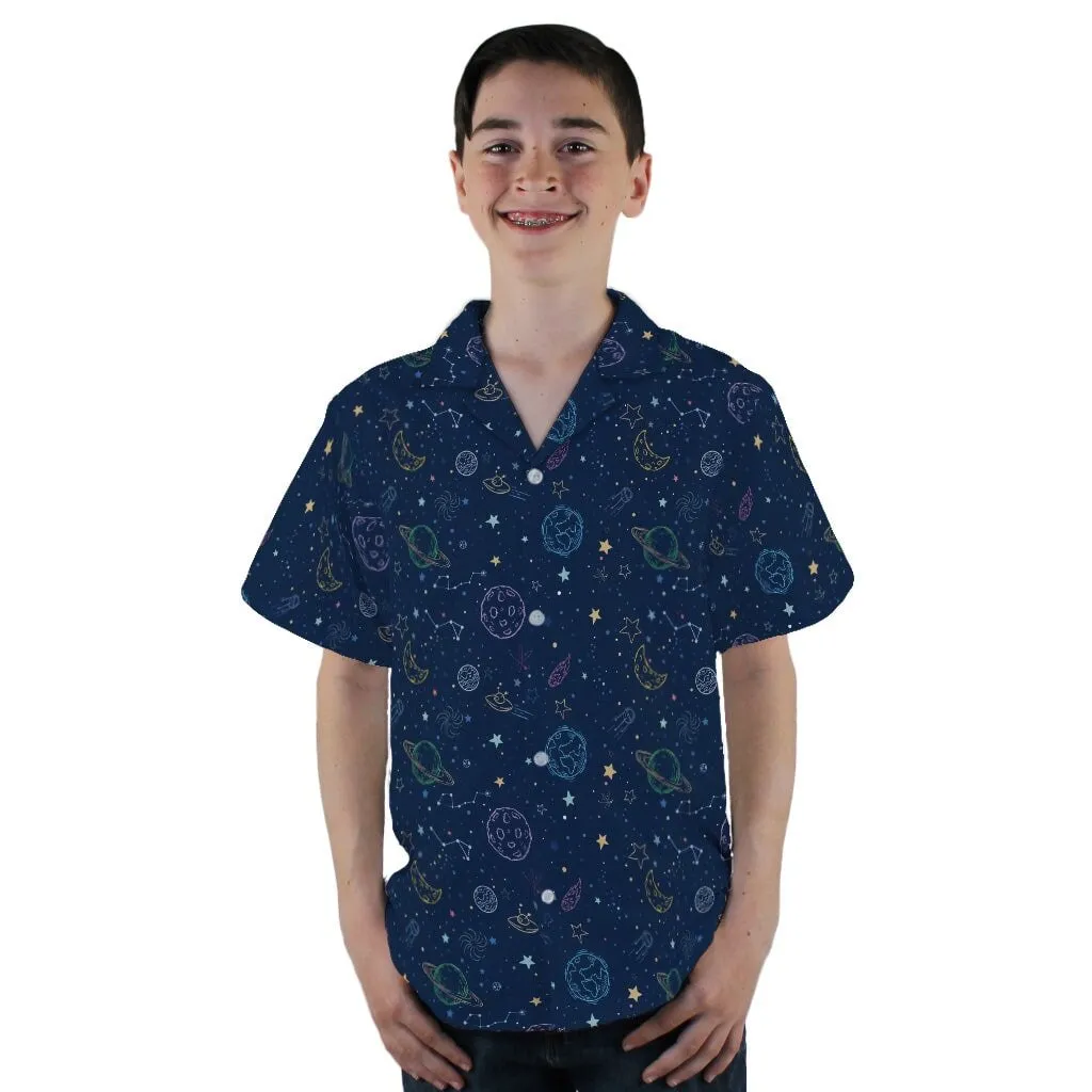 Space Doodles Blue Youth Hawaiian Shirt