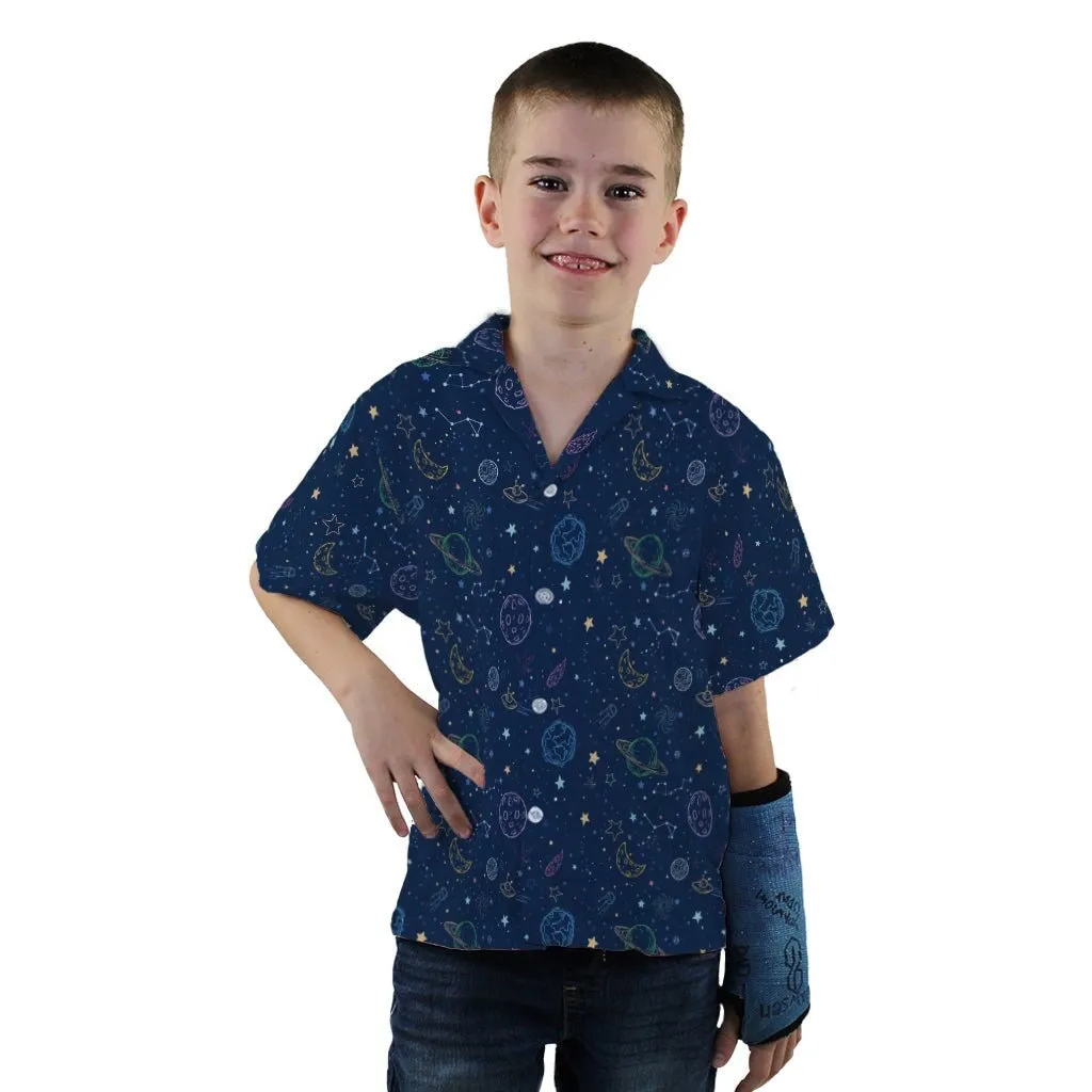 Space Doodles Blue Youth Hawaiian Shirt