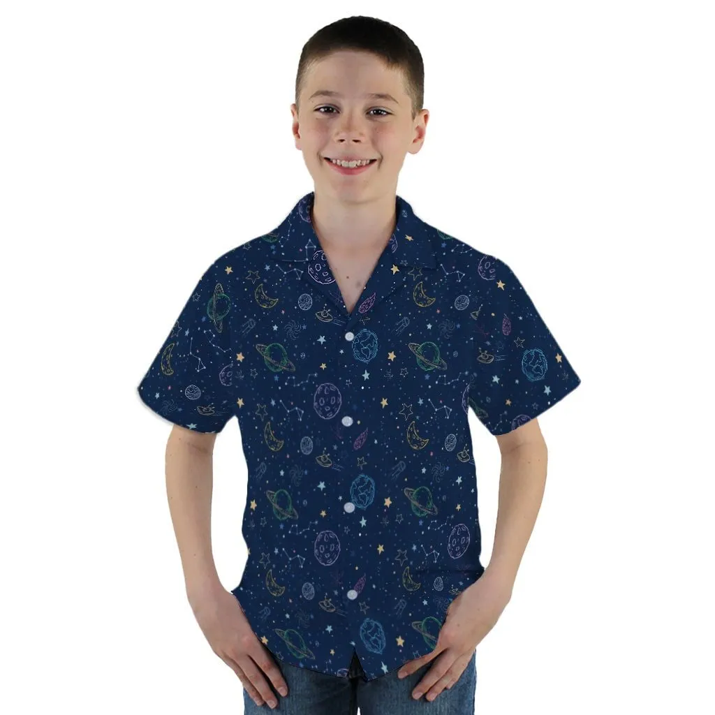Space Doodles Blue Youth Hawaiian Shirt