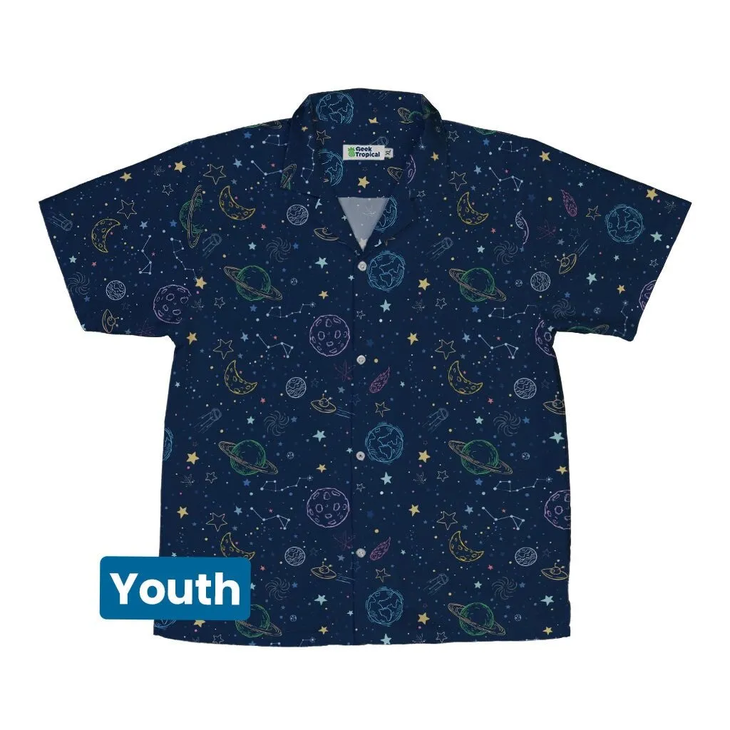 Space Doodles Blue Youth Hawaiian Shirt