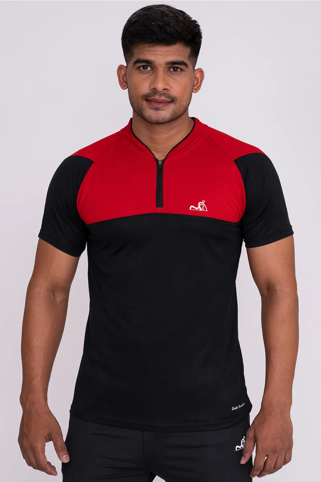 Stand Neck Semi Collar T-Shirts Black Red