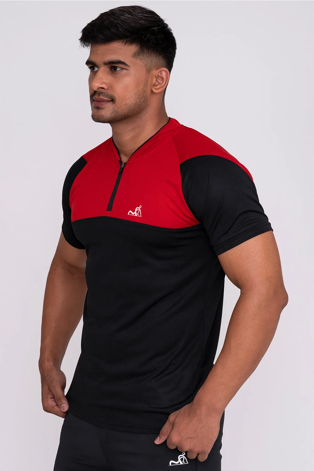 Stand Neck Semi Collar T-Shirts Black Red