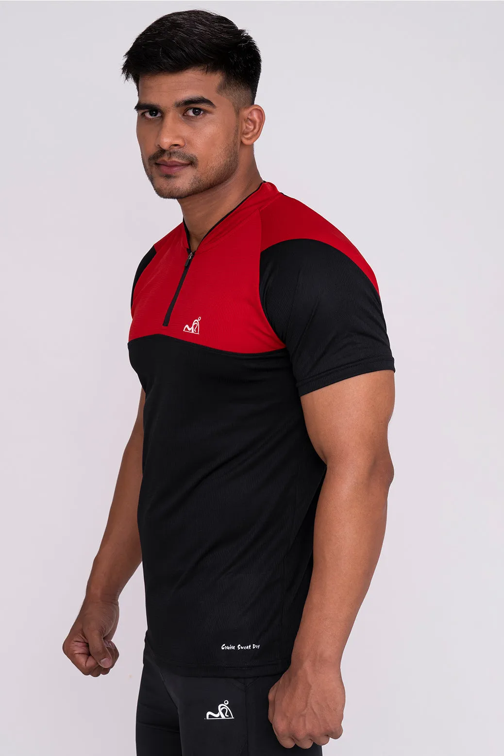 Stand Neck Semi Collar T-Shirts Black Red