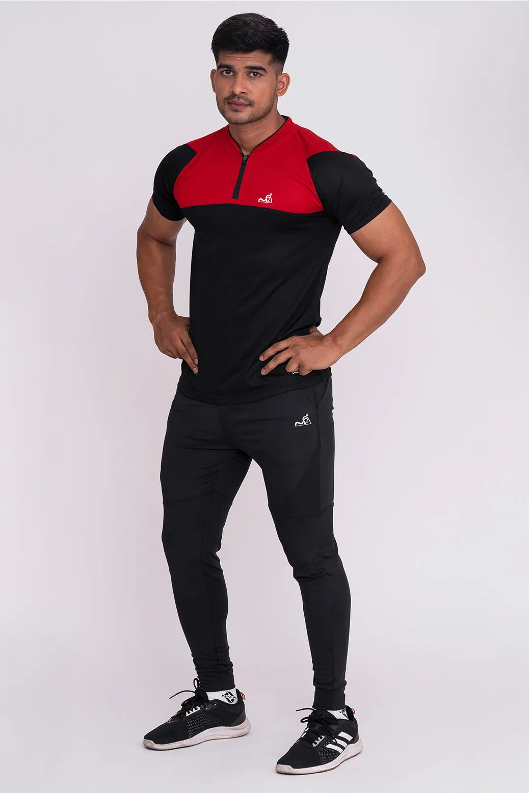 Stand Neck Semi Collar T-Shirts Black Red