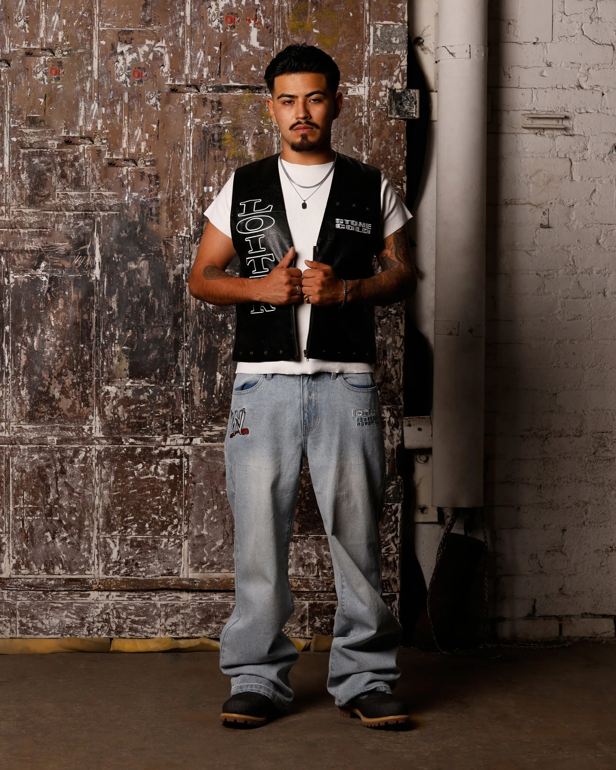 STONE COLD LEATHER VEST - Black