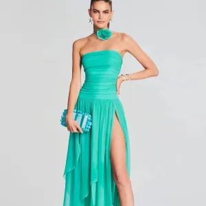 Trend4us Chic Strapless High-Slit Evening Gown