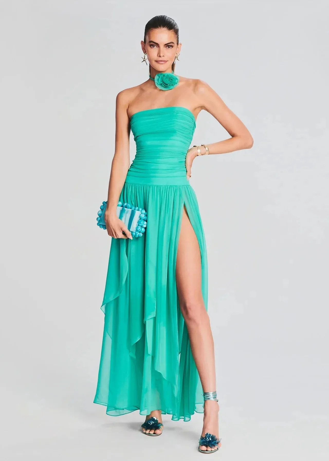 Trend4us Chic Strapless High-Slit Evening Gown