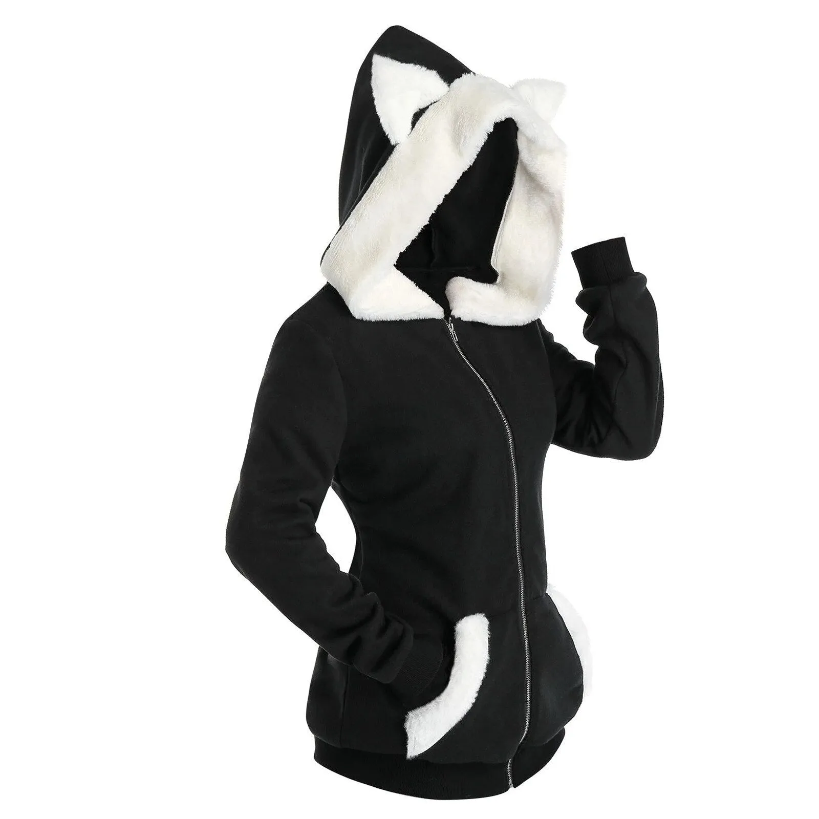 Unisex Long Sleeve Hoodies women Plus Size Fleece Oversize Hoodie With Cat Ears Warm Oodies Insert Zip Up Hoodie Sweatshirt