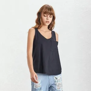 V Neck Vest Top For Women Basic Pocket Patchwork Big Size Female T-shirt Vests Summer Fashion Casual Clothing