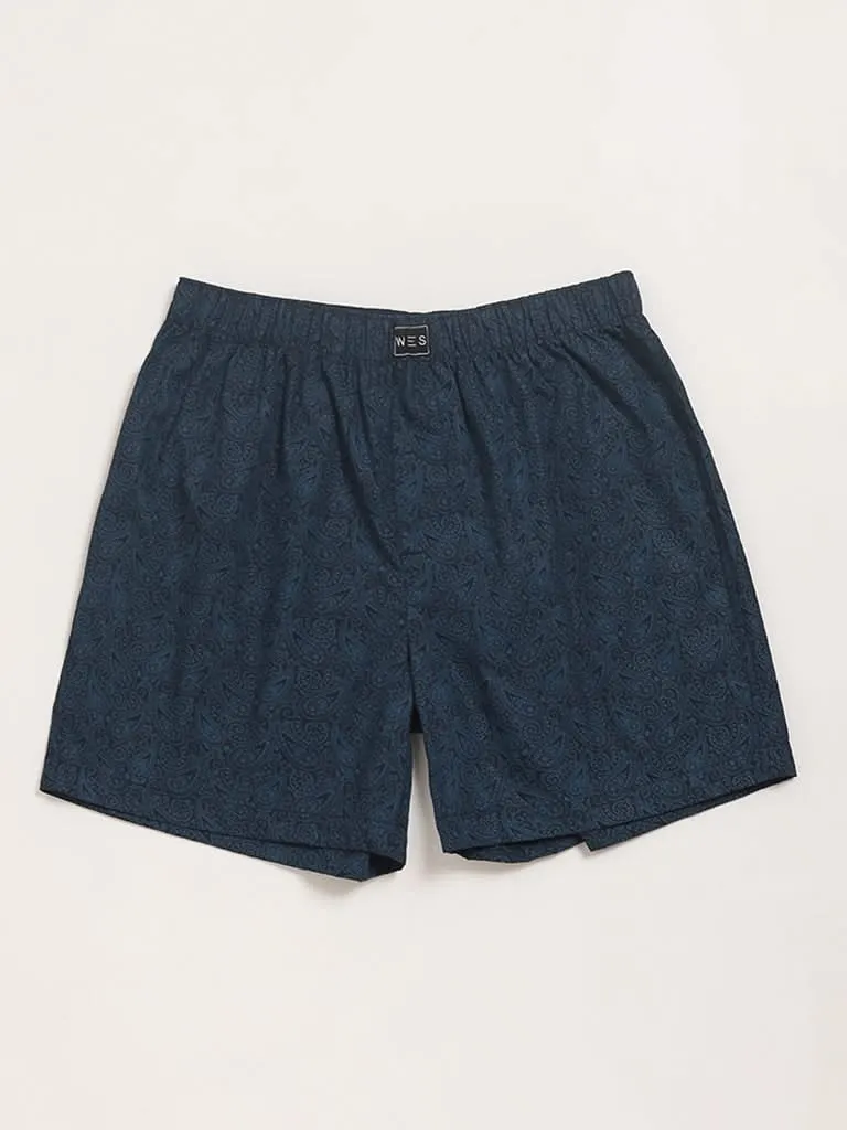WES Lounge Blue Assorted Cotton Boxers - Pack of 2