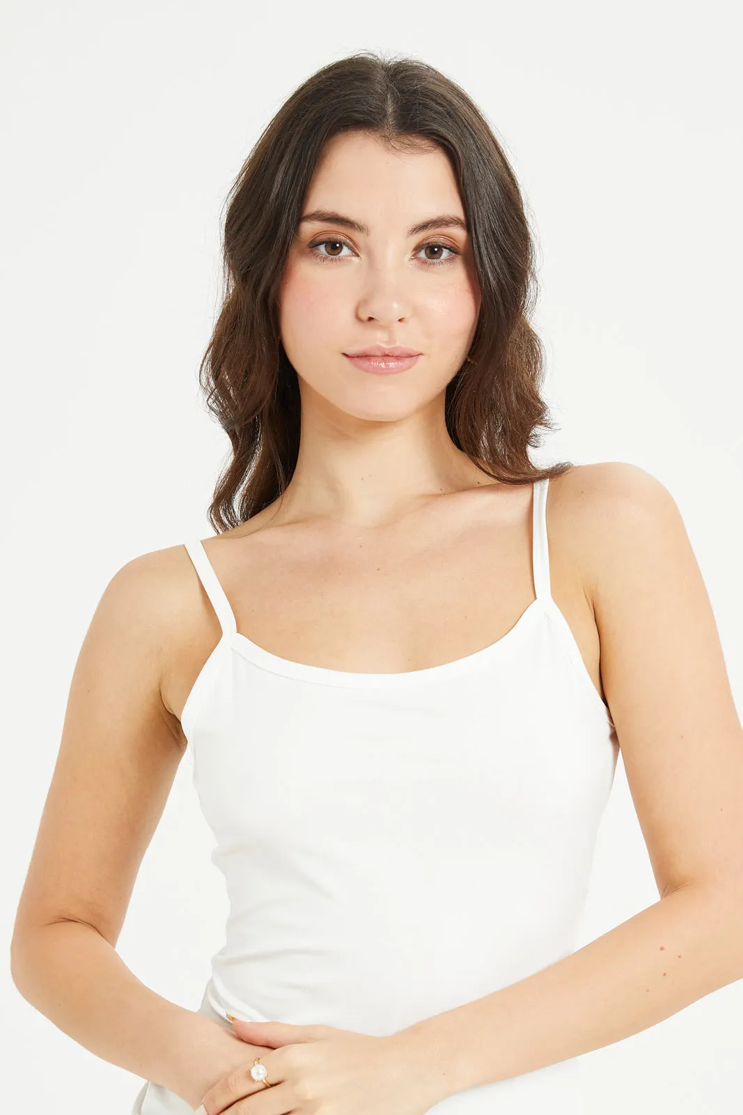 Women White Strappy Stretch Vest
