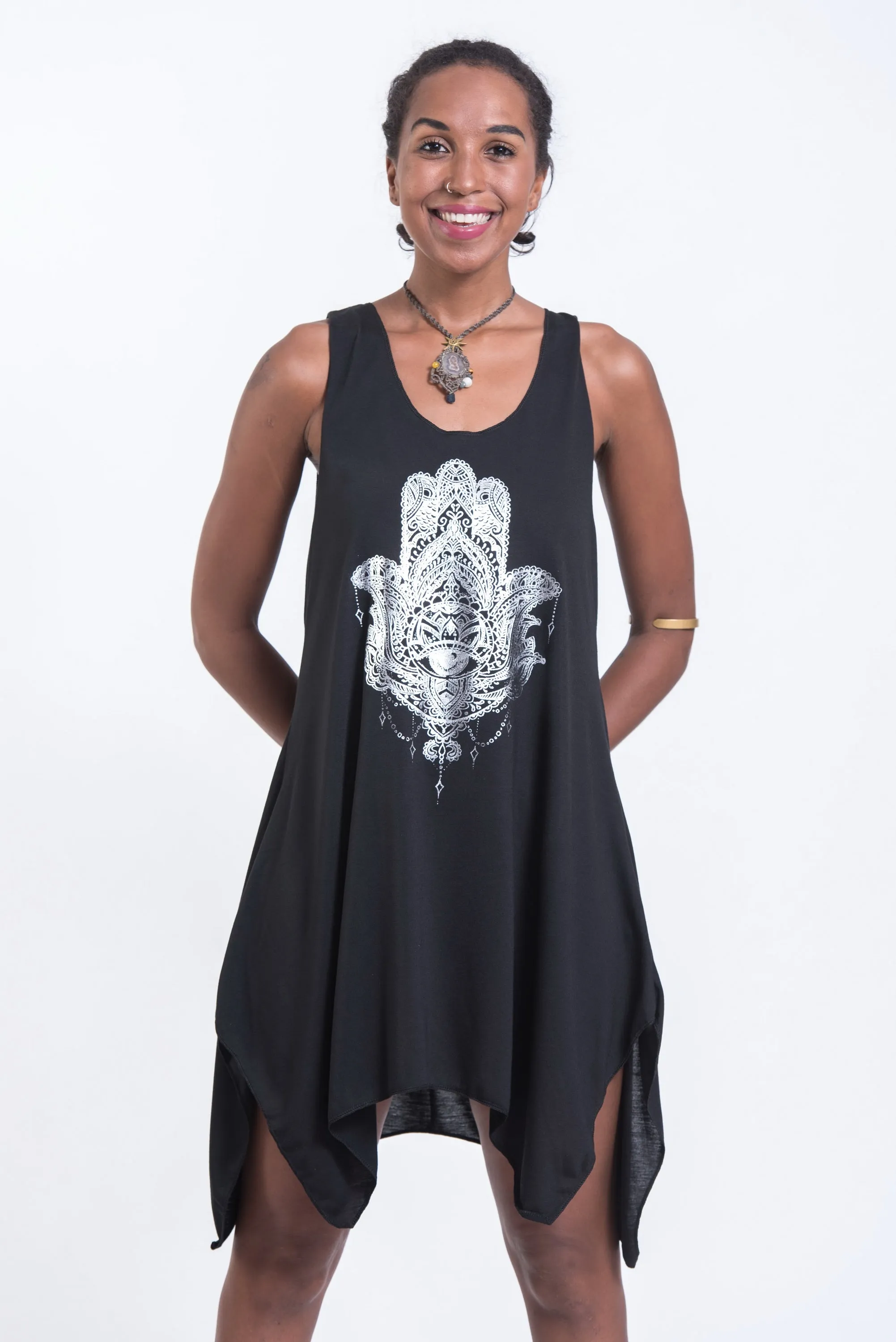 Womens Fatima Hand Tank Dress in Silver on Black