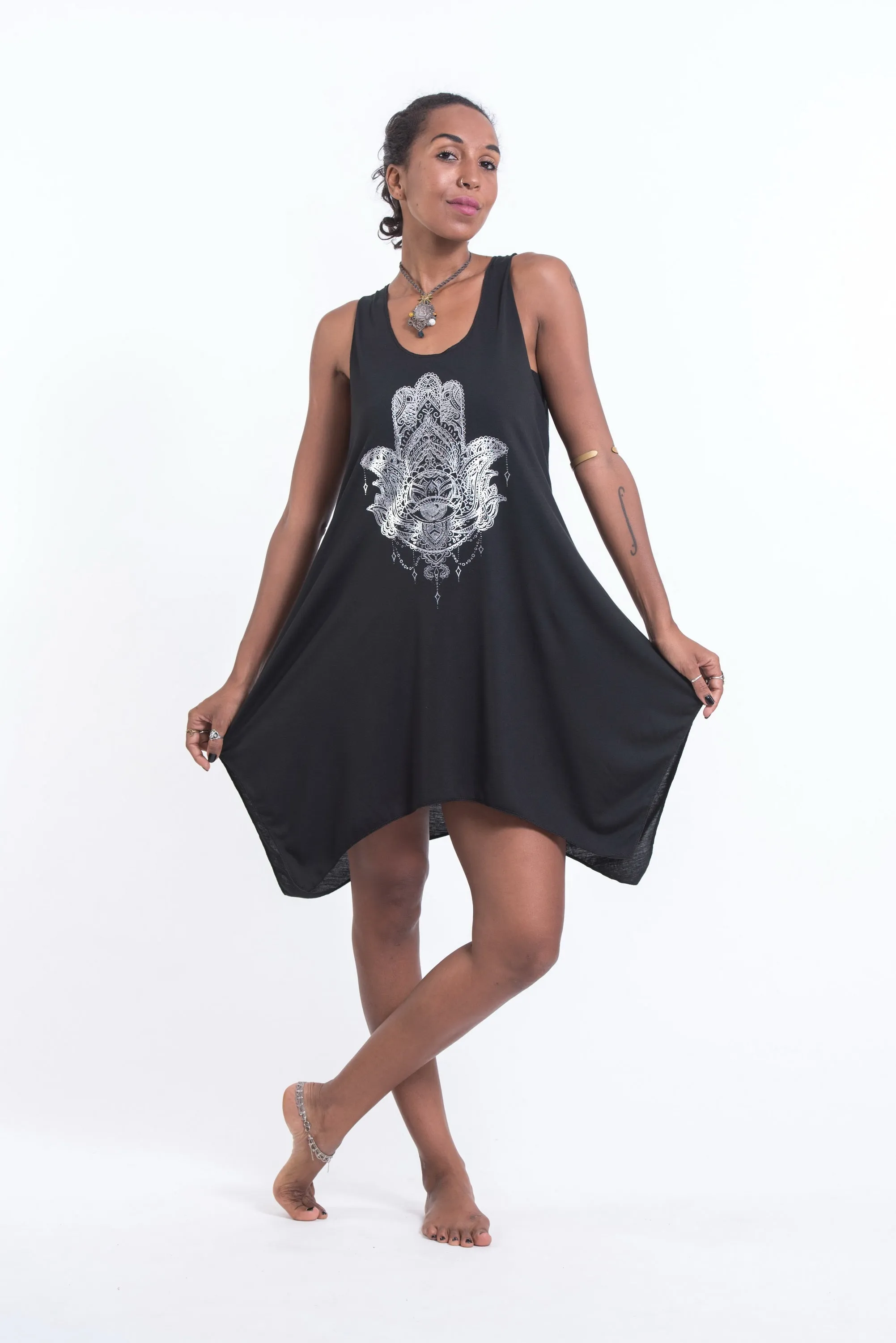 Womens Fatima Hand Tank Dress in Silver on Black
