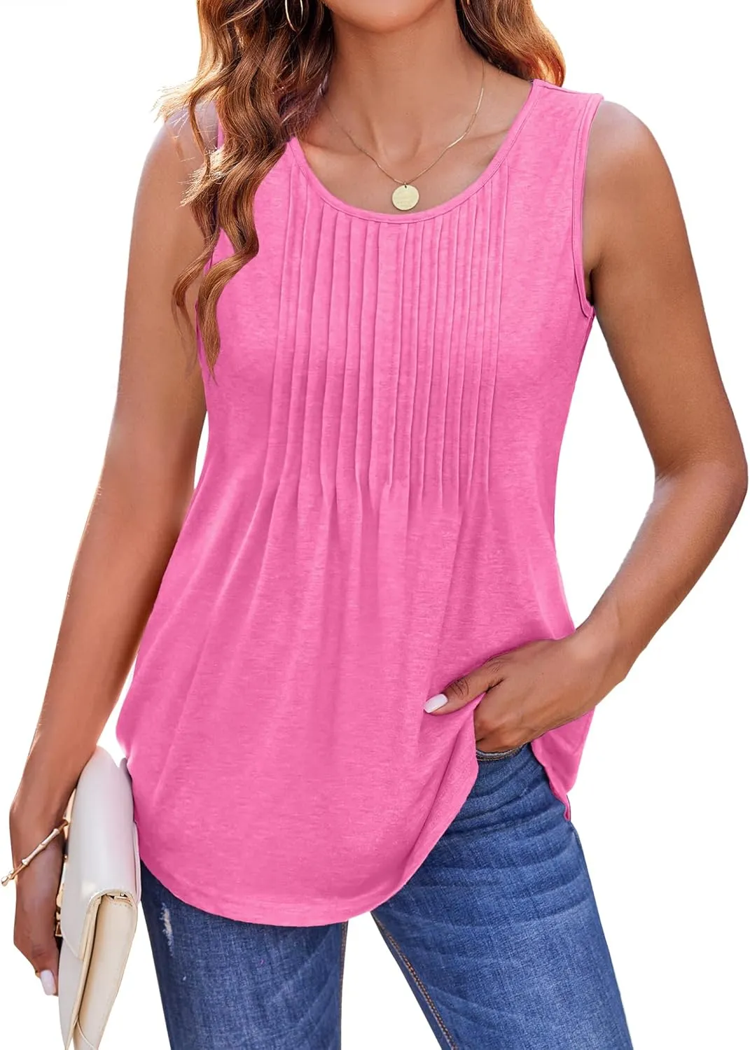 Zeagoo Women's Tank Tops Pleated Floral Flowy Boho Tunic Shirts